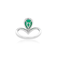 IGI Certified Pear Shape Colombian Emerald and White Diamond Platinum Ring