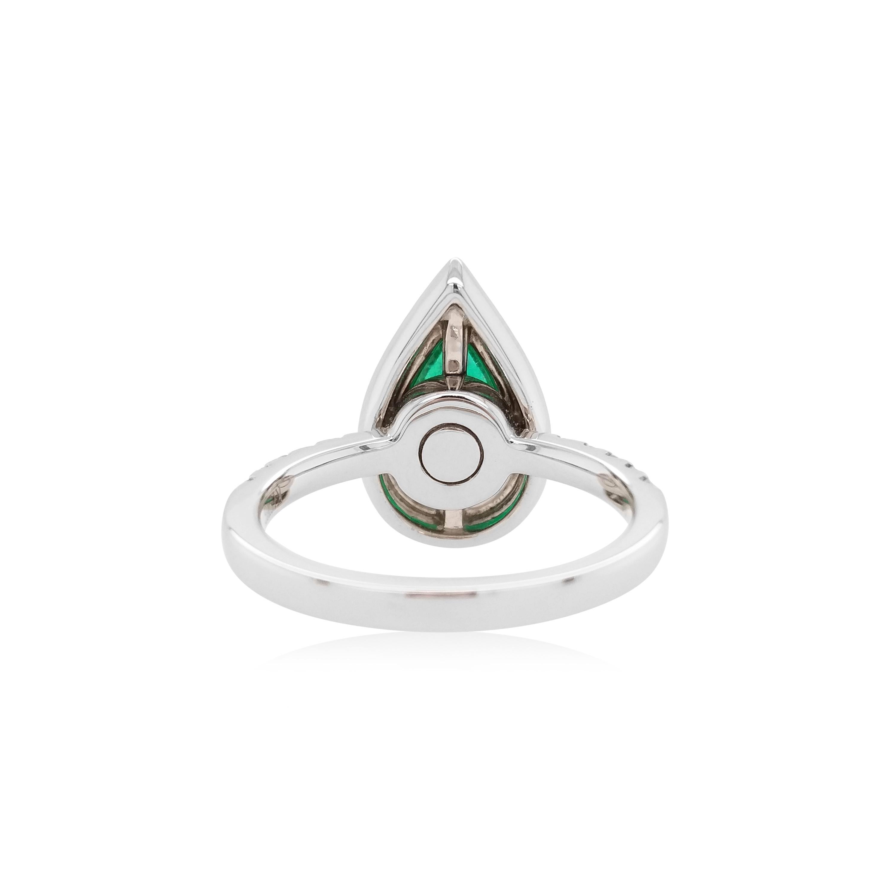 Zertifizierter birnenförmiger kolumbianischer Smaragd Gelber Diamant Drehbarer 18K Gold Ring (Tropfenschliff) im Angebot