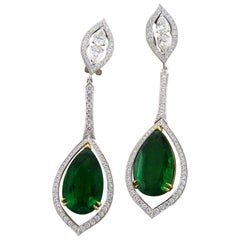 Certified Pear Shape Emerald Diamond Earrings in 18 Karat Gold Certified Pear Shape Emerald Diamond Earrings in 18 Karat Gold