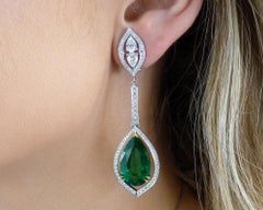 Certified Pear Shape Emerald Diamond Earrings in 18 Karat Gold