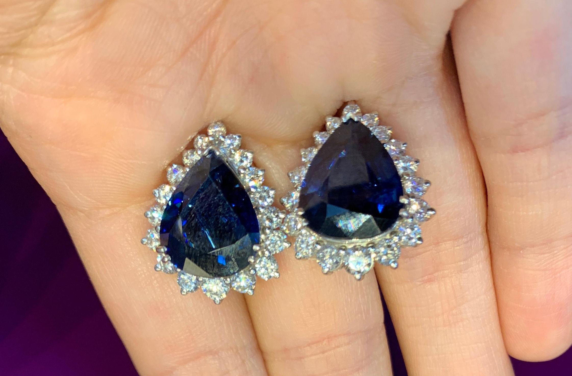AGL Certified Pear Shape Sapphire and Diamond earrings
Back Type: Clip On
Approx Sapphire Weight: 10.00 Cts
Approx Diamond Weight: 1.80  Cts

