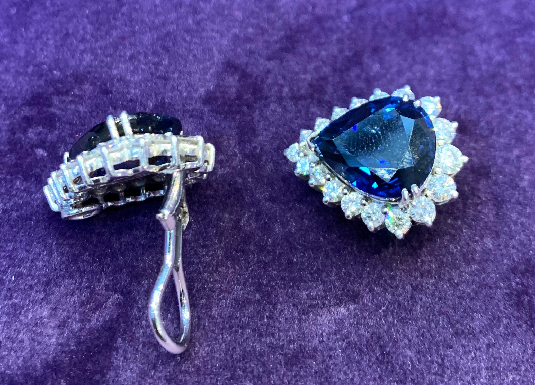 Pear Cut Certified Pear Shape Sapphire and Diamond Earrings