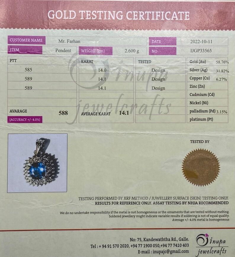 Certified Pendant with Natural Blue Sapphire and Diamonds, 14 Karat White Gold For Sale 1