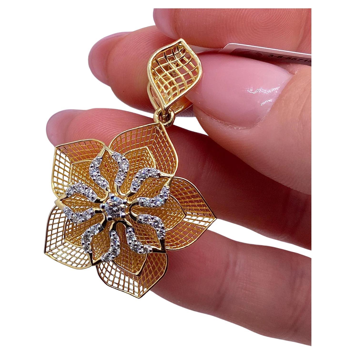 Colgante certificado con diamantes naturales VVS, oro amarillo de 14 quilates, 585 en venta