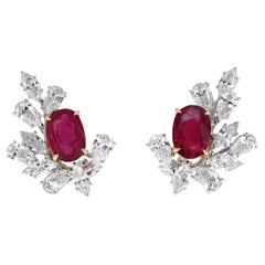 Zertifizierte Taubenblut-Rubin- und Diamant-Ohrringe mit Hebelverschluss