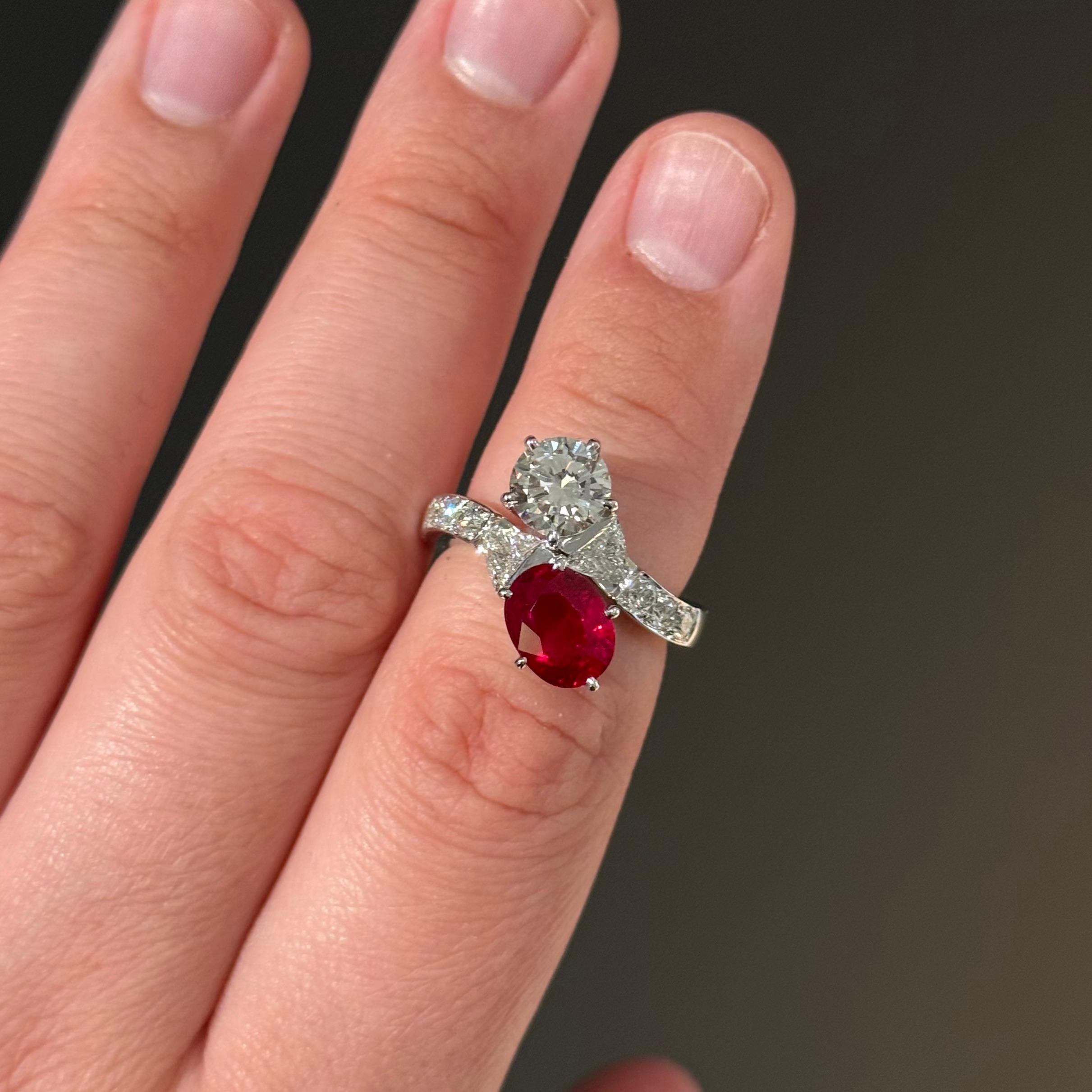 Certified Pigeon's Blood Burmese Burma Ruby Diamond Toi et Moi Engagement Ring For Sale 9