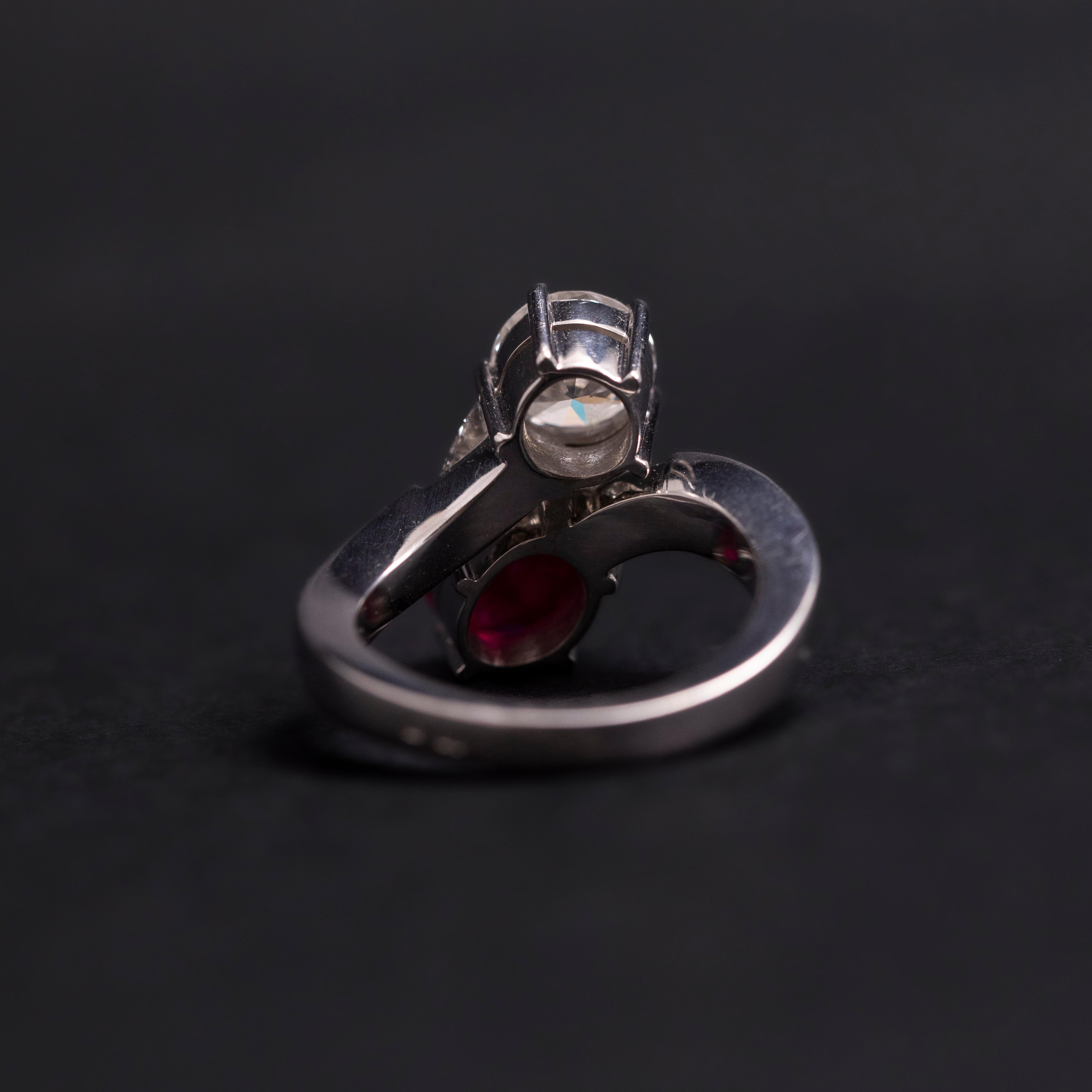 Certified Pigeon's Blood Burmese Burma Ruby Diamond Toi et Moi Engagement Ring For Sale 4