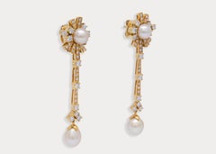 Certified Pinctada Radiata Drop and Button Pearls in 18k Yellow Gold Earrings