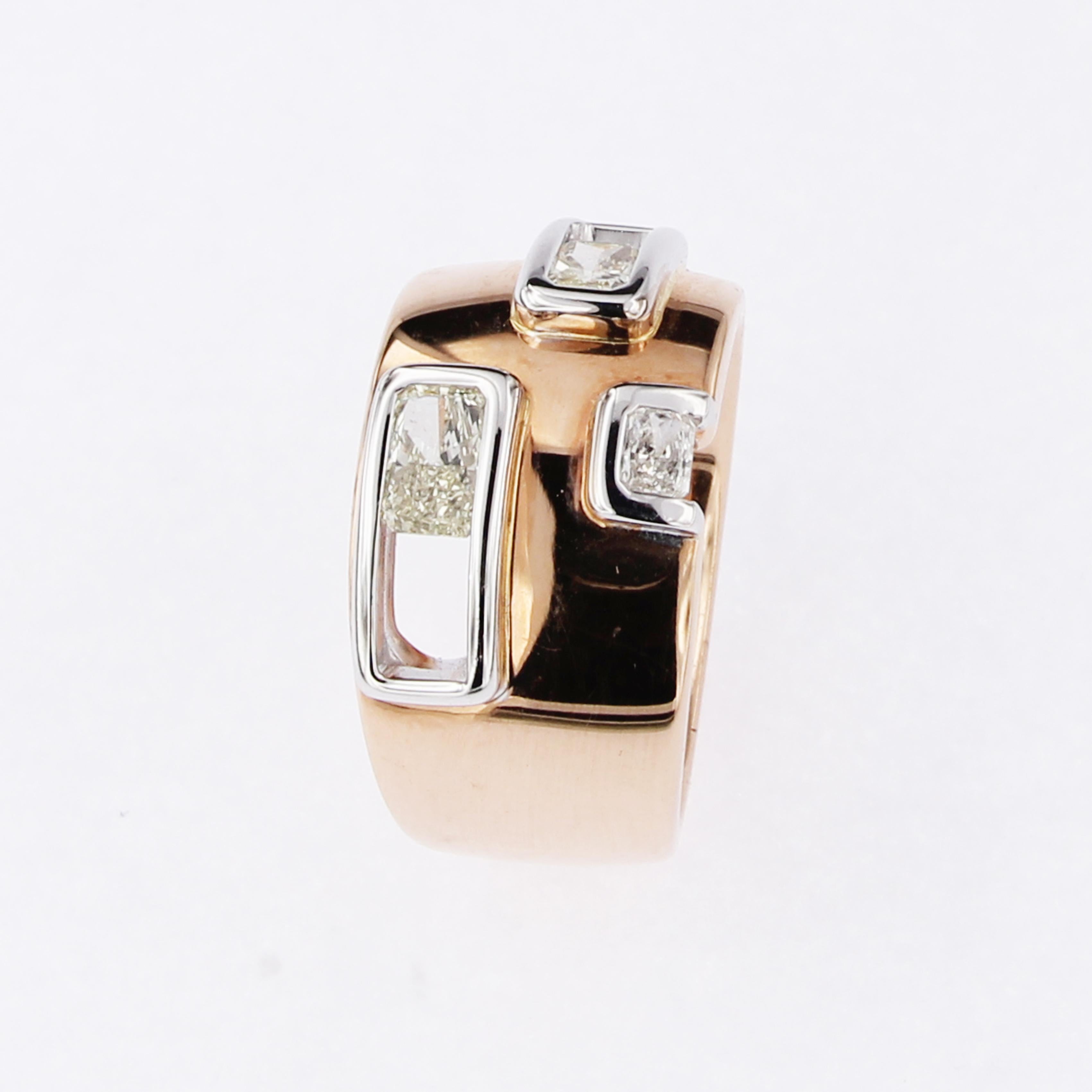 Women's or Men's Certified Pink and White Golden Ring with Radiant Cut Yellow and White Diamonds For Sale