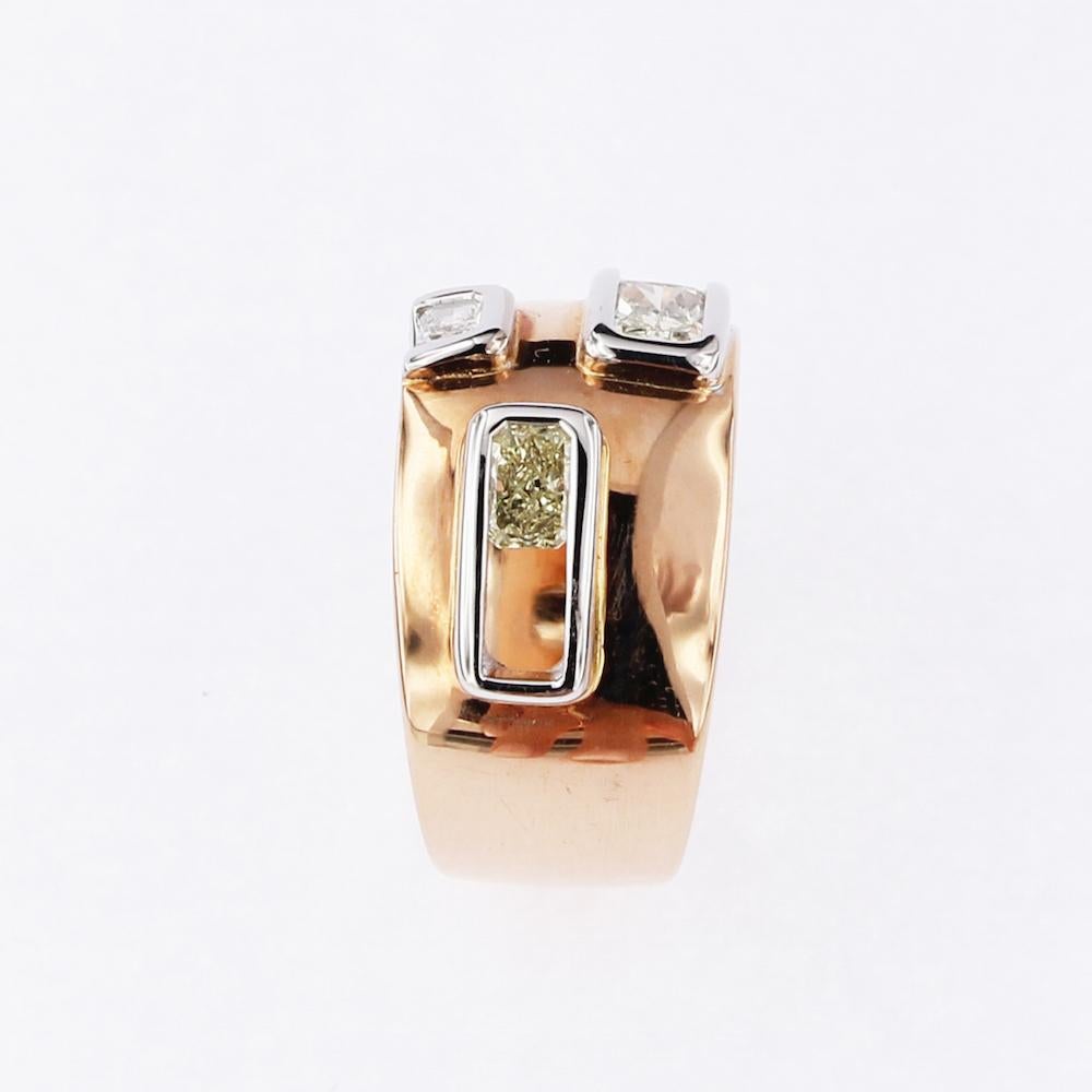 Certified Pink and White Golden Ring with Radiant Cut Yellow and White Diamonds For Sale 1