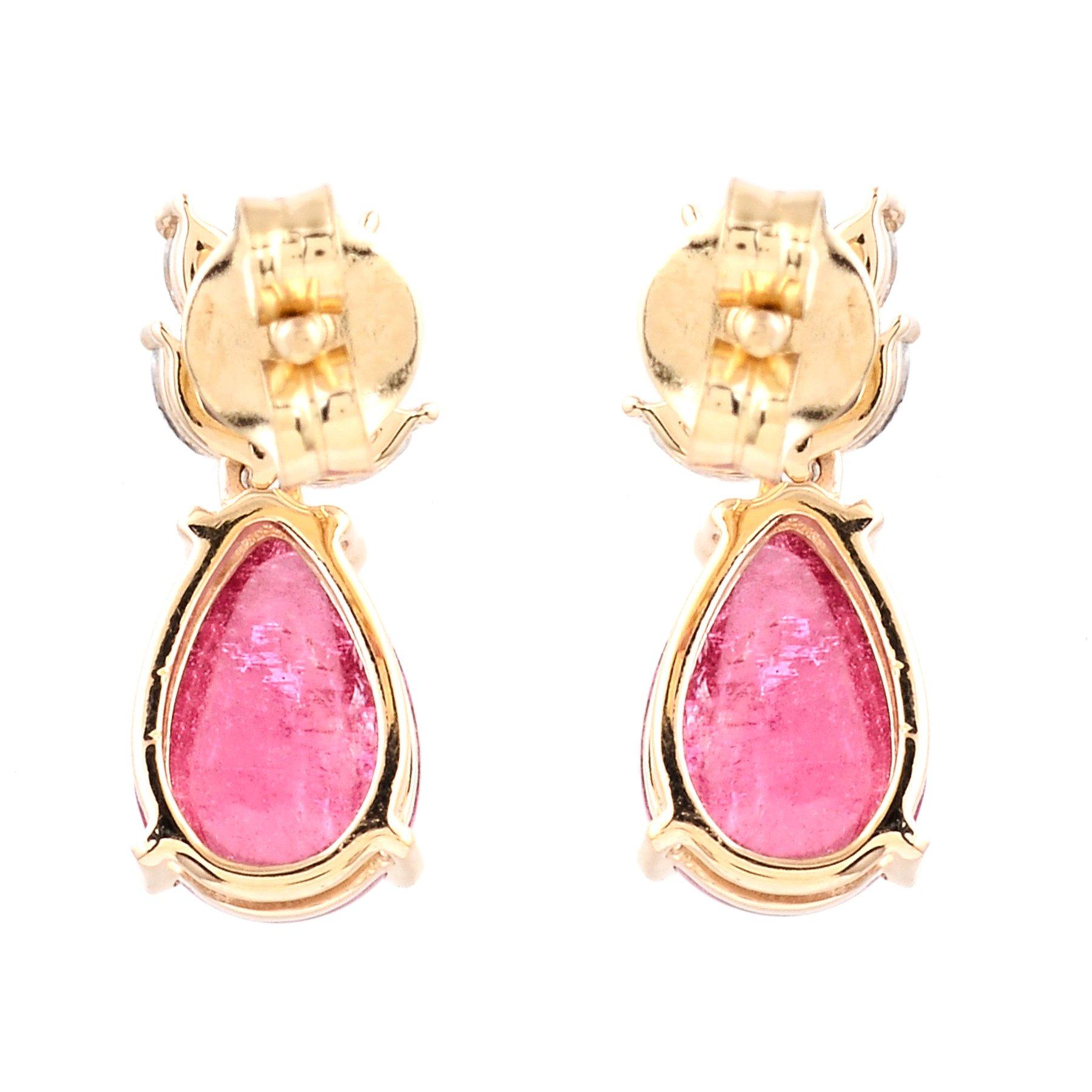 Modern Certified Pink Rubellite Tourmaline and Marquise Sapphire Drop Earrings For Sale