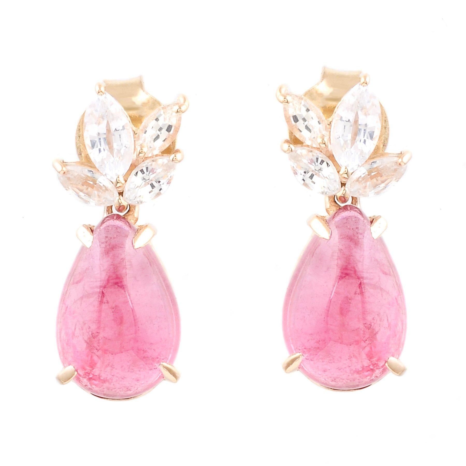 Certified Pink Rubellite Tourmaline and Marquise Sapphire Drop Earrings In New Condition For Sale In GOES, NL