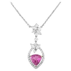 Certified Pink Sapphire and Diamond Pendant Necklace in 18k White Gold