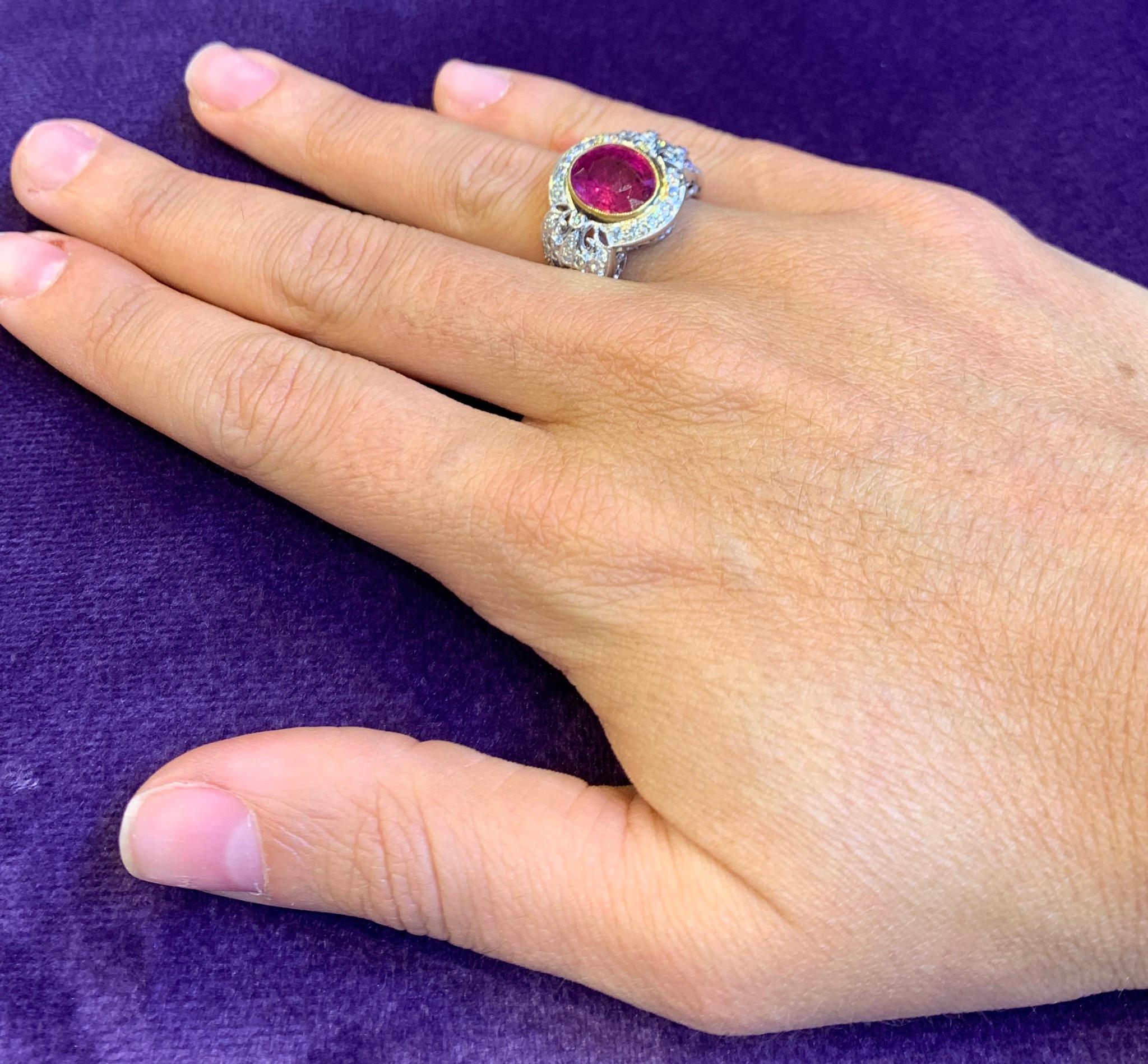 Oval Cut Certified Pink Sapphire & Diamond Ring For Sale