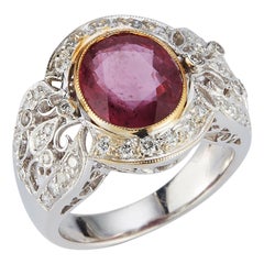 Bague certifiée en saphir rose et diamant