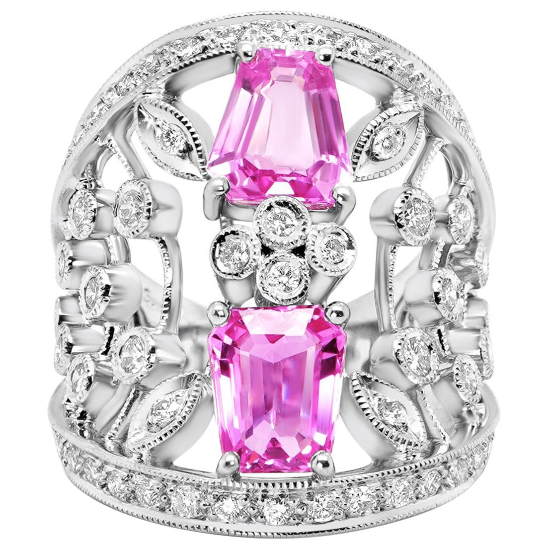 Zaffiro rosa certificato Hot Pink Barbie Color & Diamond PT 900 Designer Ring in vendita