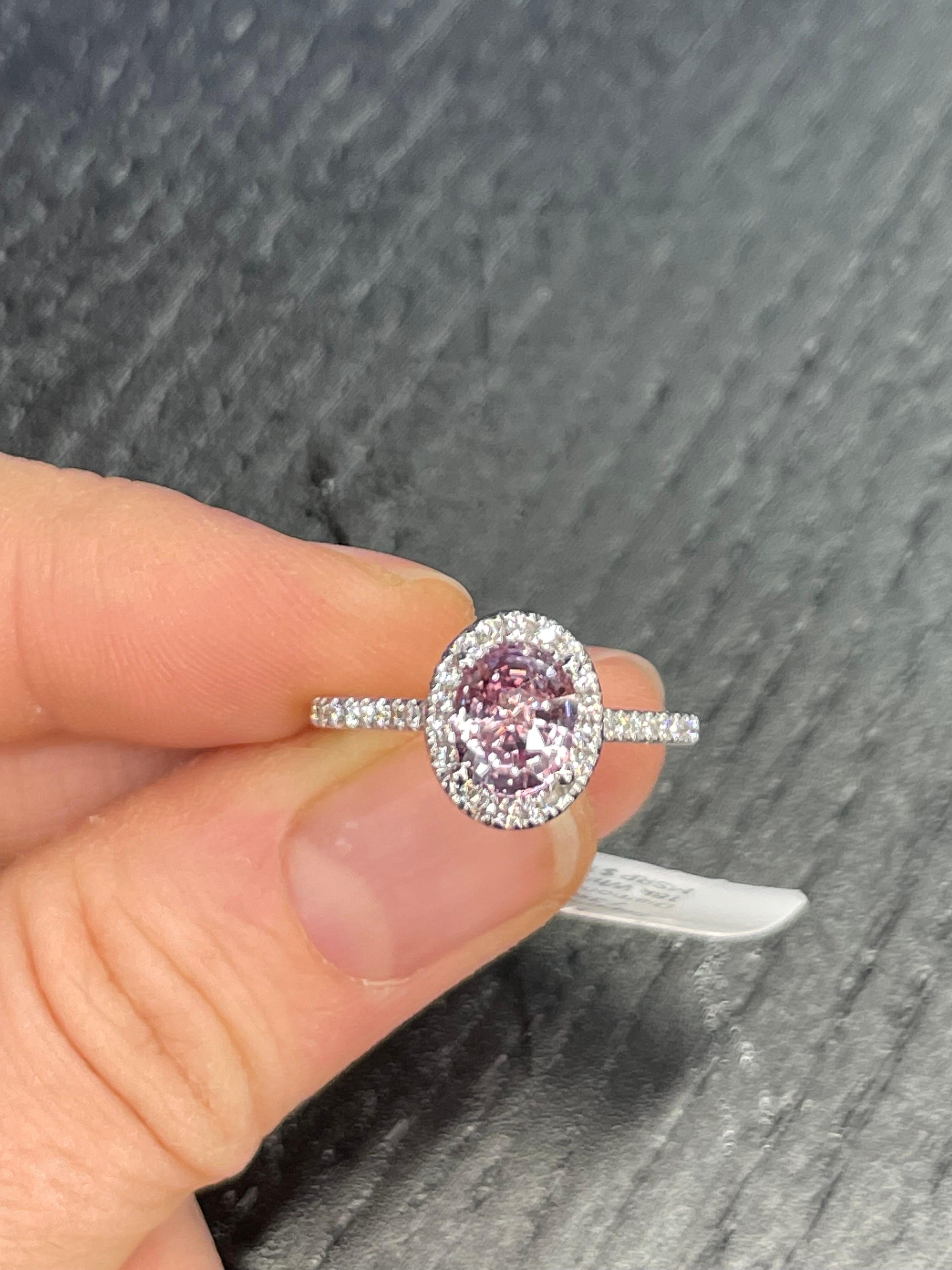 Certified Pink Sapphire No Heat Diamond Halo Ring 2.34 Carats 18k White Gold For Sale 3
