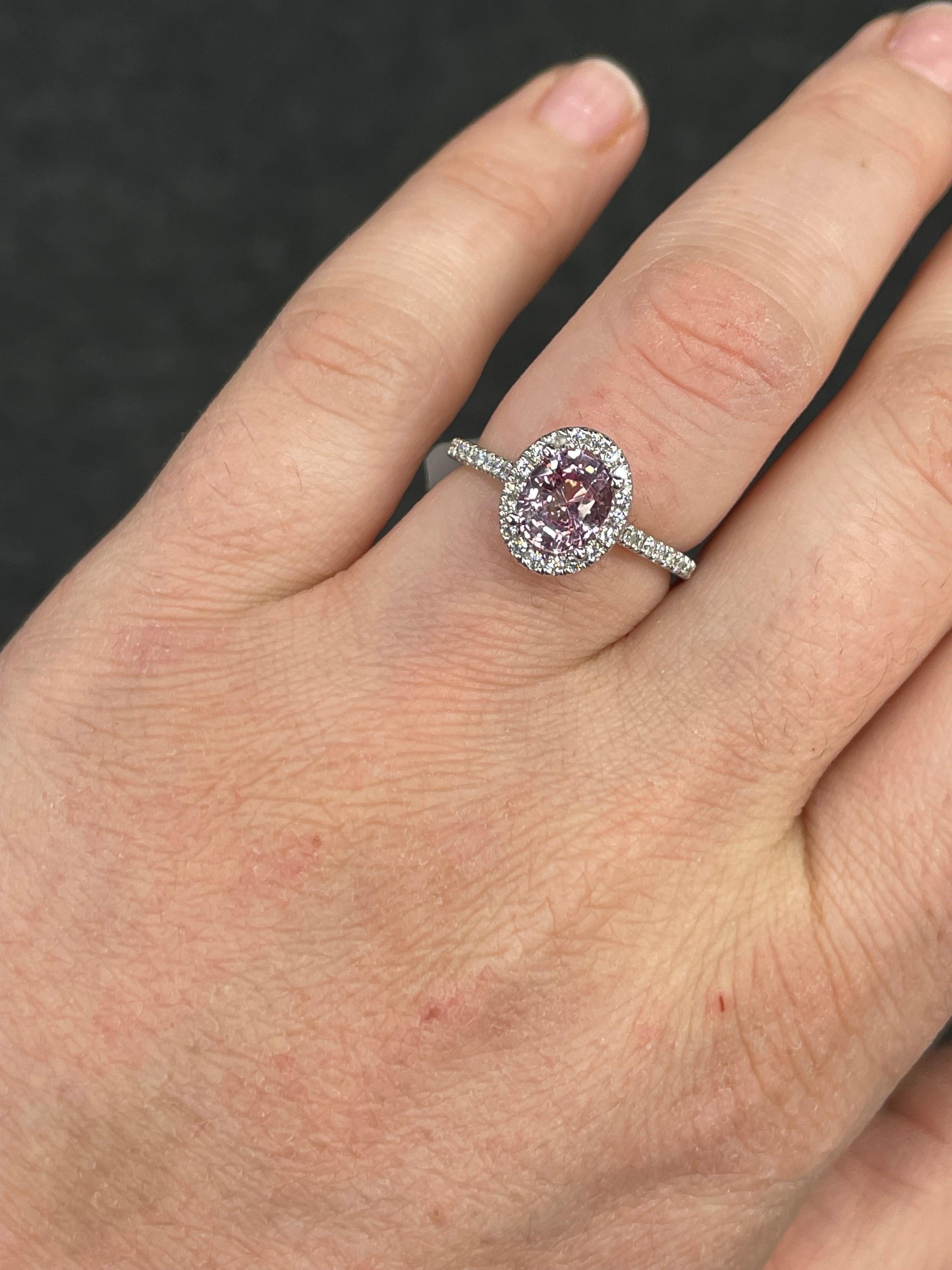 Certified Pink Sapphire No Heat Diamond Halo Ring 2.34 Carats 18k White Gold For Sale 4