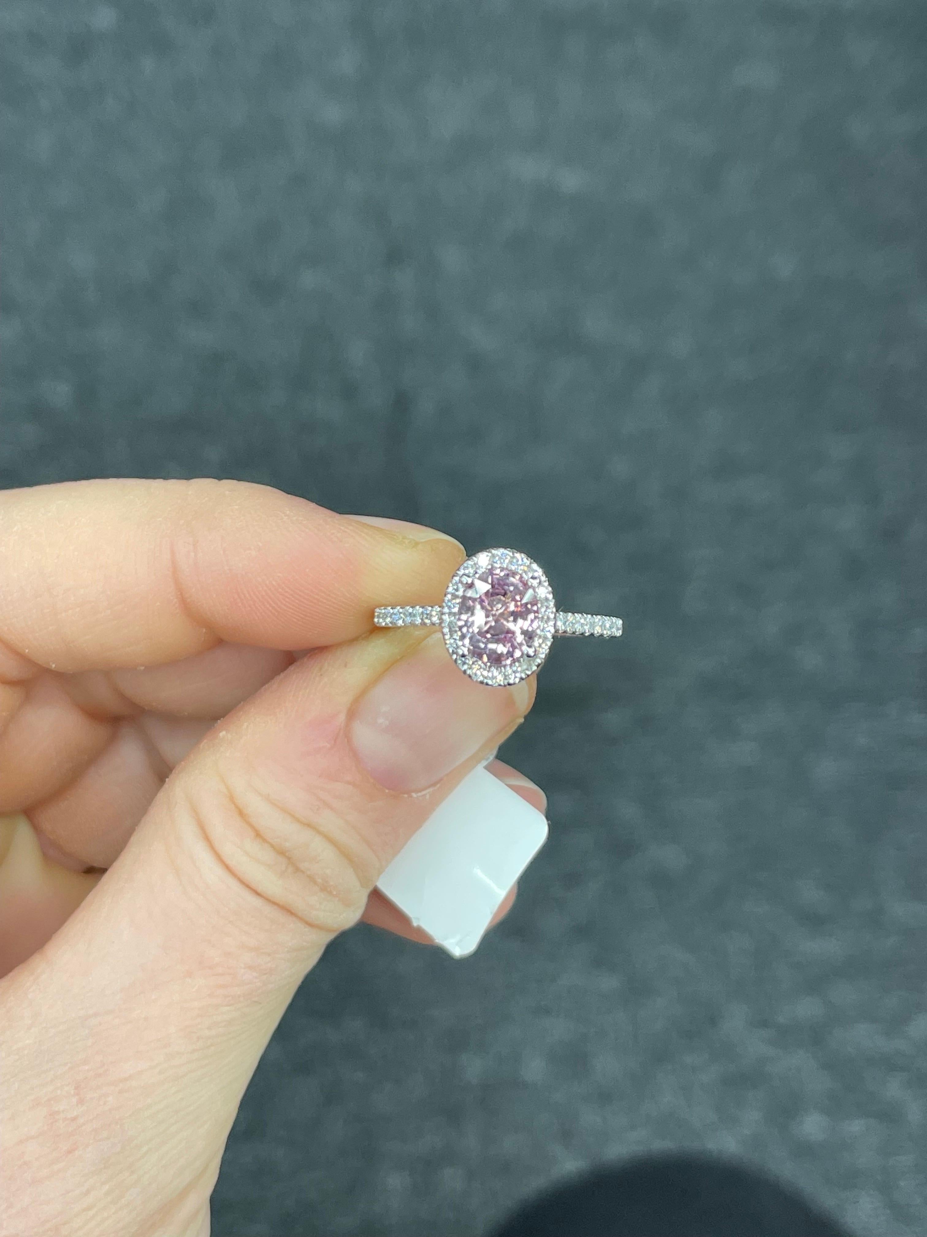 Women's Certified Pink Sapphire No Heat Diamond Halo Ring 2.34 Carats 18k White Gold For Sale