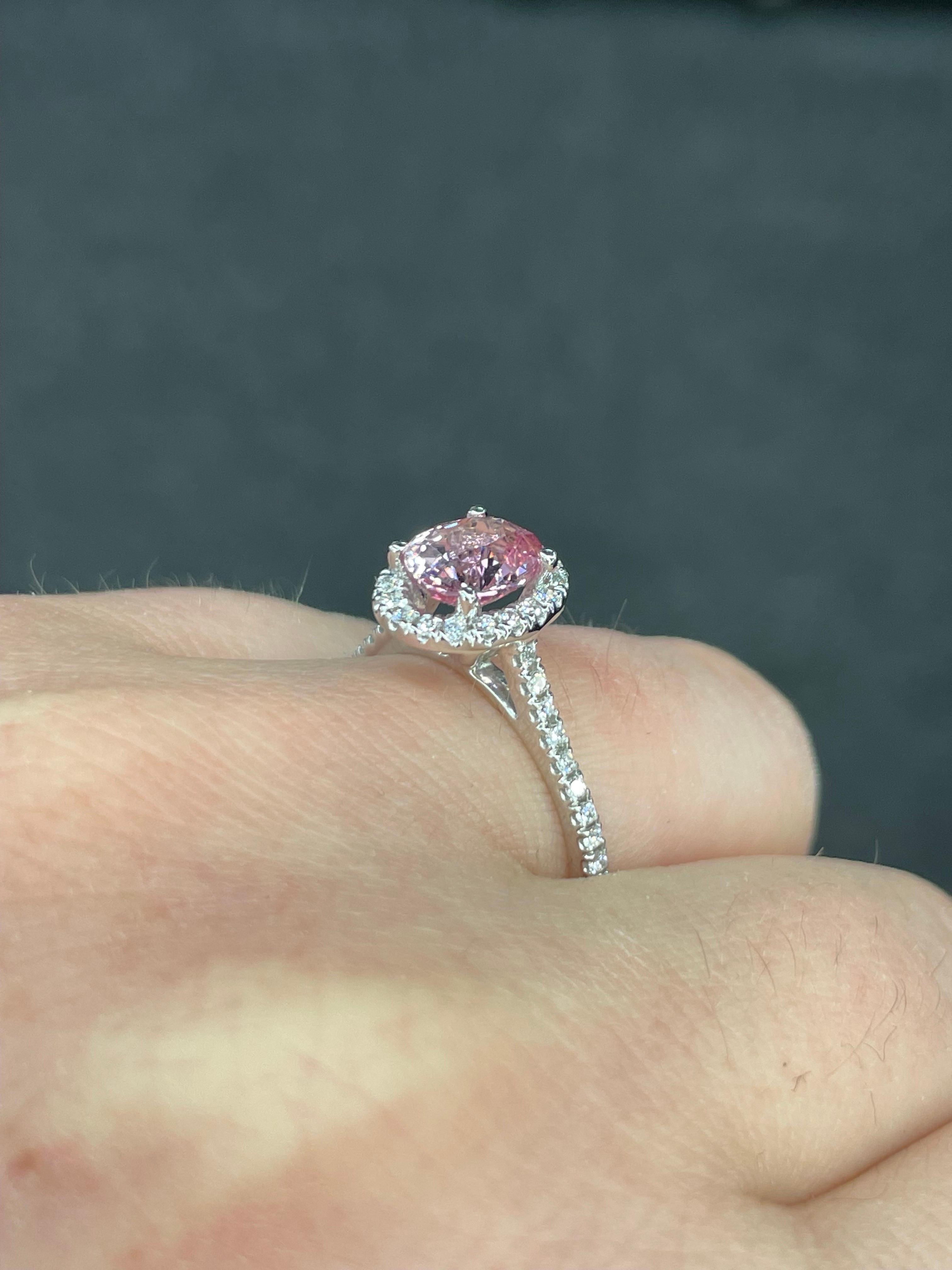Certified Pink Sapphire No Heat Diamond Halo Ring 2.34 Carats 18k White Gold For Sale 1