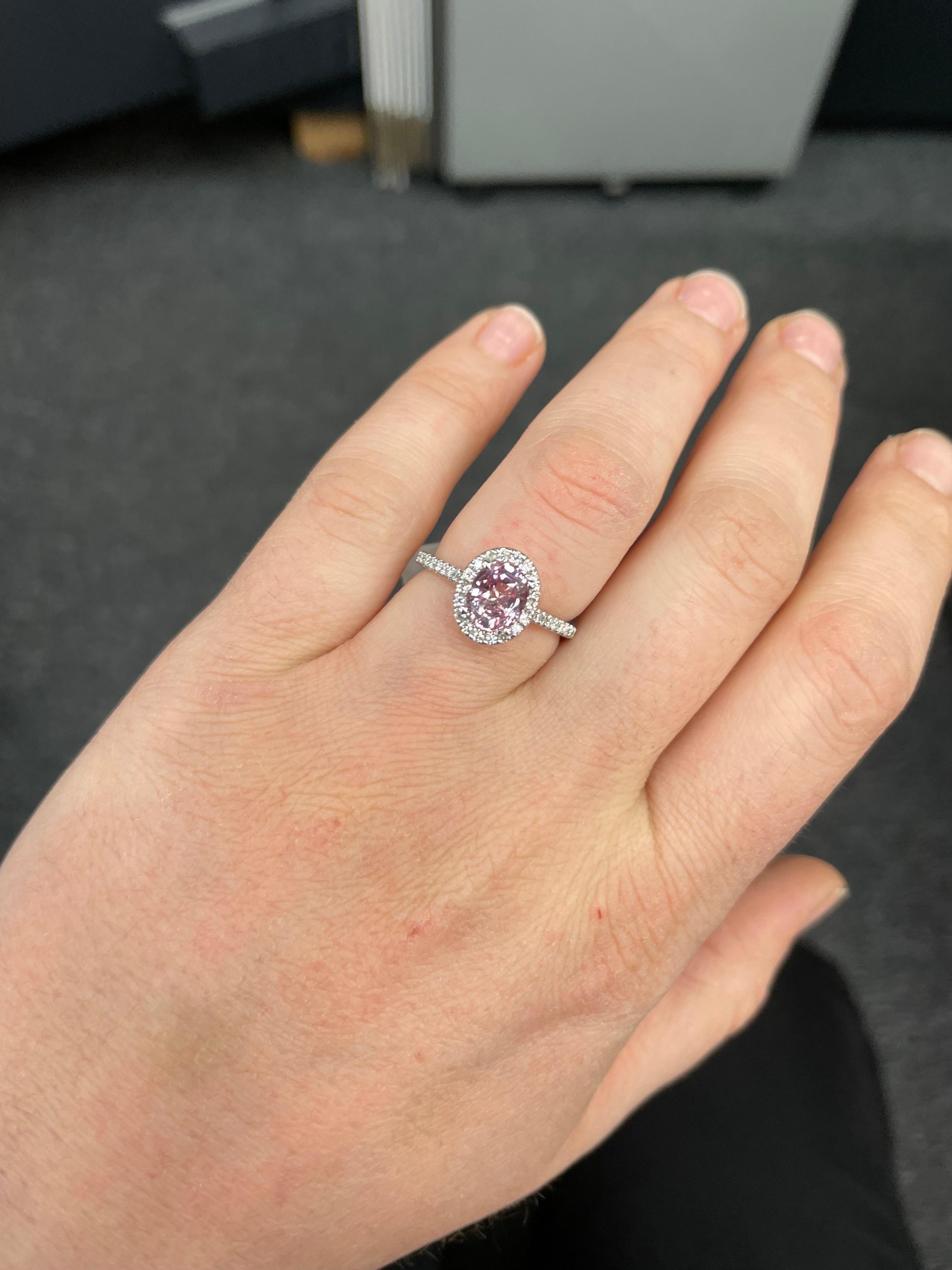 Certified Pink Sapphire No Heat Diamond Halo Ring 2.34 Carats 18k White Gold For Sale 2