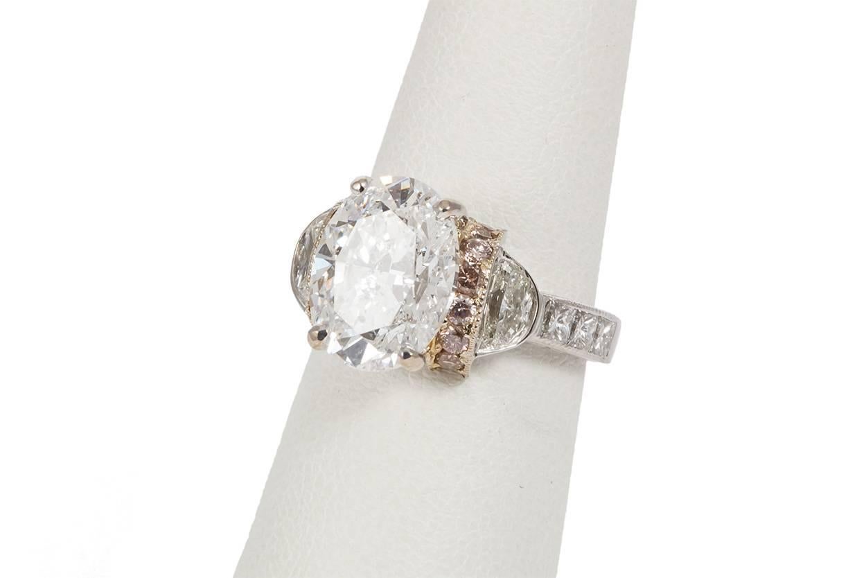Certified Platinum and Rose Gold Oval Diamond Engagement Ring 5.56 Carat 4