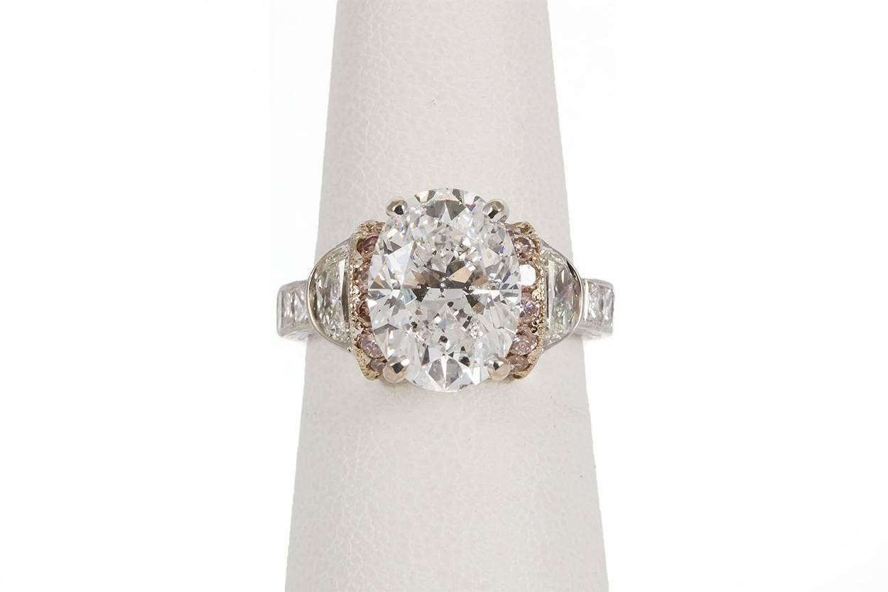 Certified Platinum and Rose Gold Oval Diamond Engagement Ring 5.56 Carat 2