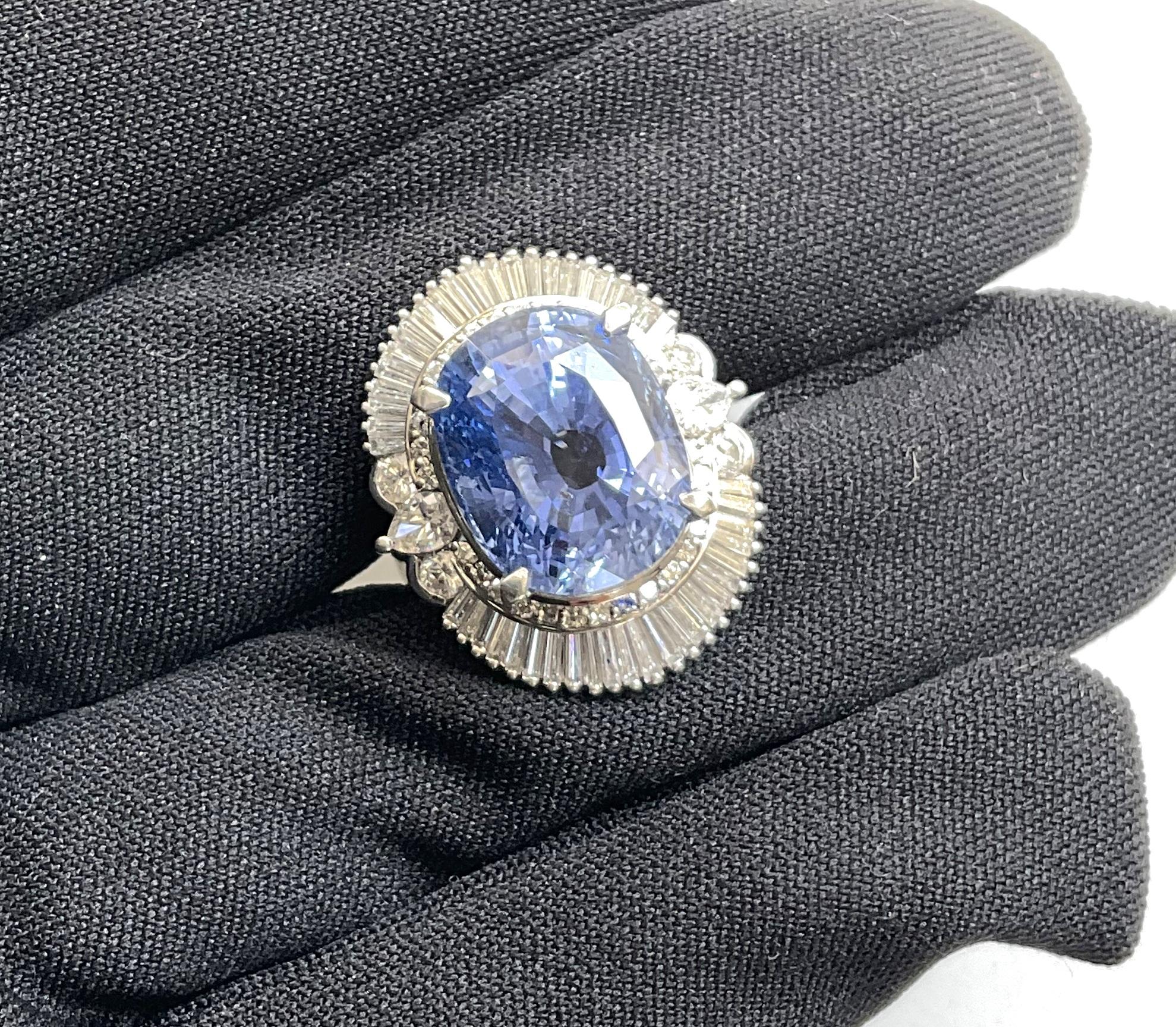 Contemporary Certified Platinum Burma Blue Sapphire 17.4 Ct With 2.00 Ct Natural Diamond Ring For Sale