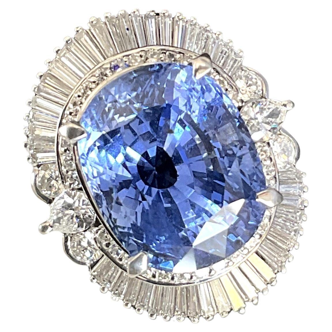 Certified Platinum Burma Blue Sapphire 17.4 Ct With 2.00 Ct Natural Diamond Ring For Sale