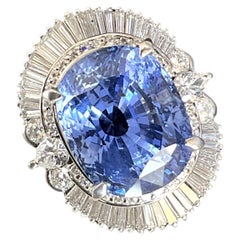 Certified Platinum Burma Blue Sapphire 17.4 Ct With 2.00 Ct Natural Diamond Ring