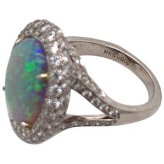 Certified Platinum Opal and Diamond Ring