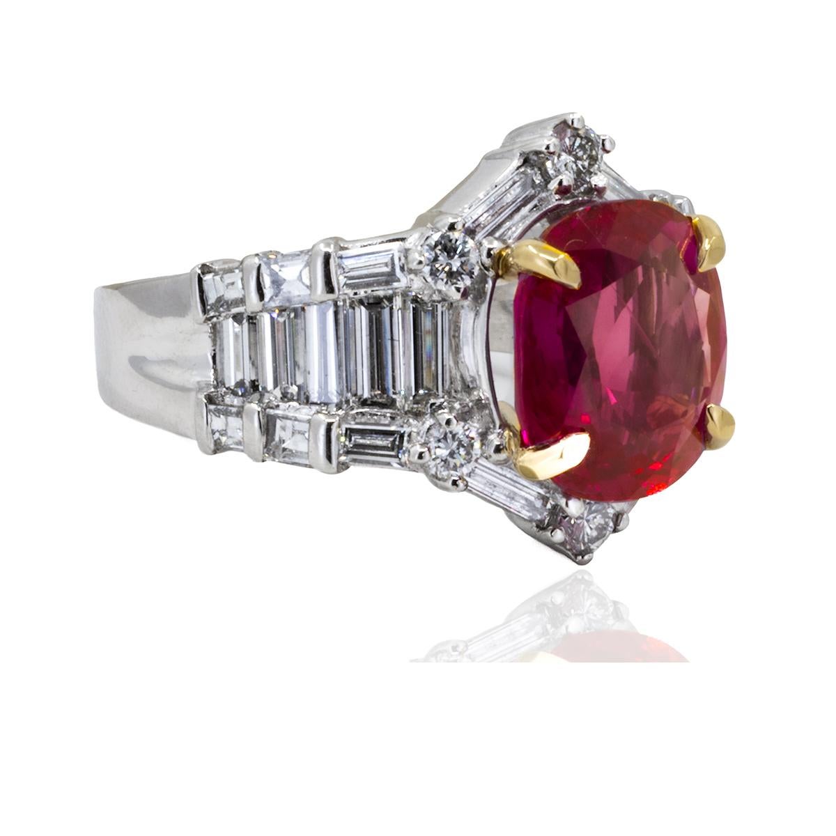 Brilliant Cut Certified Platinum Pinkish-Red Burma Ruby Ring For Sale