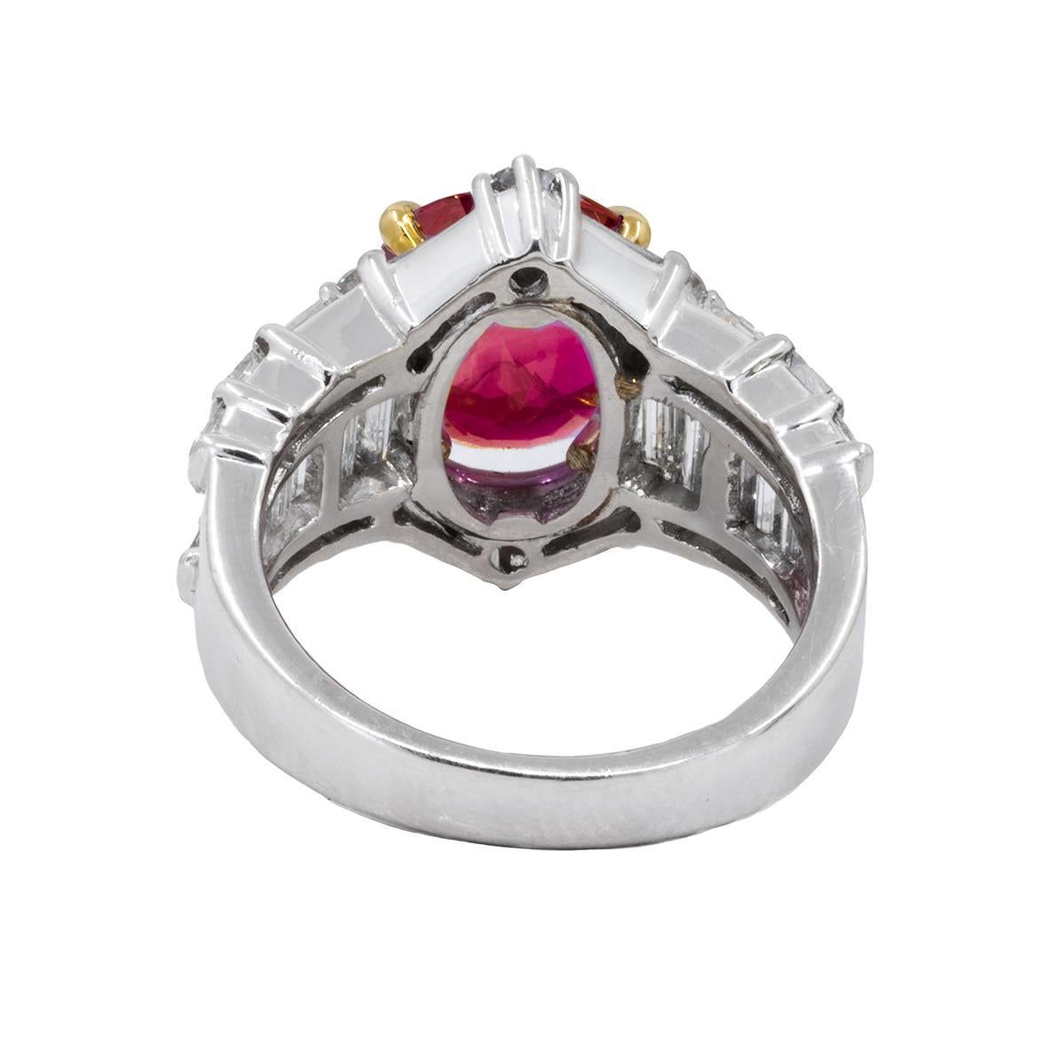 Certified Platinum Pinkish-Red Burma Ruby Ring In New Condition For Sale In Sarasota, FL