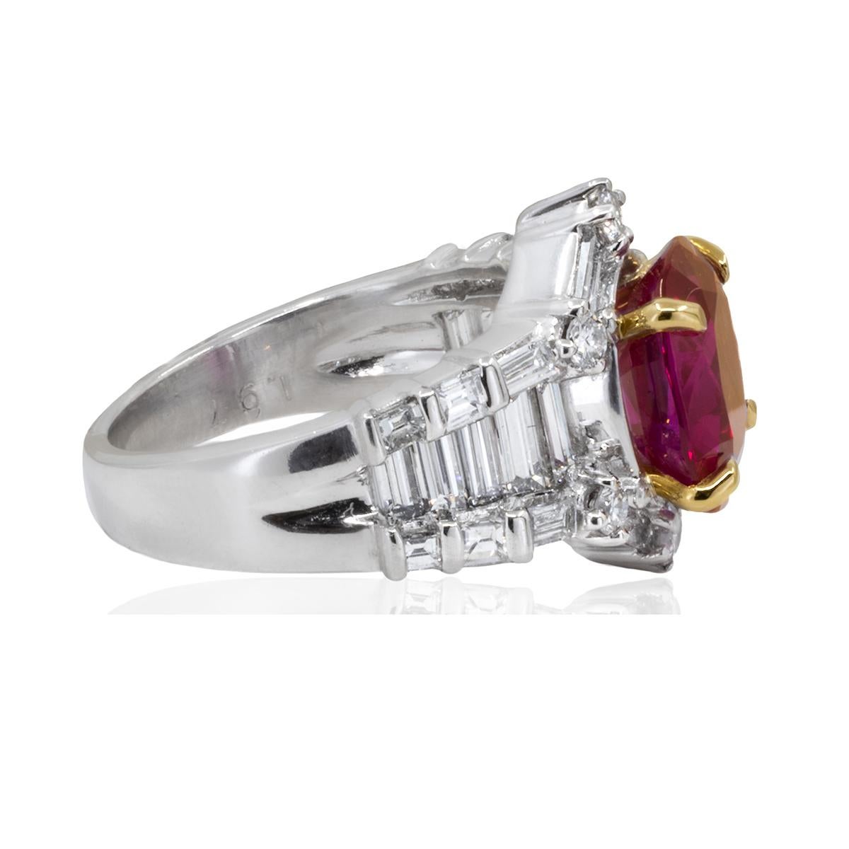 Women's or Men's Certified Platinum Pinkish-Red Burma Ruby Ring For Sale