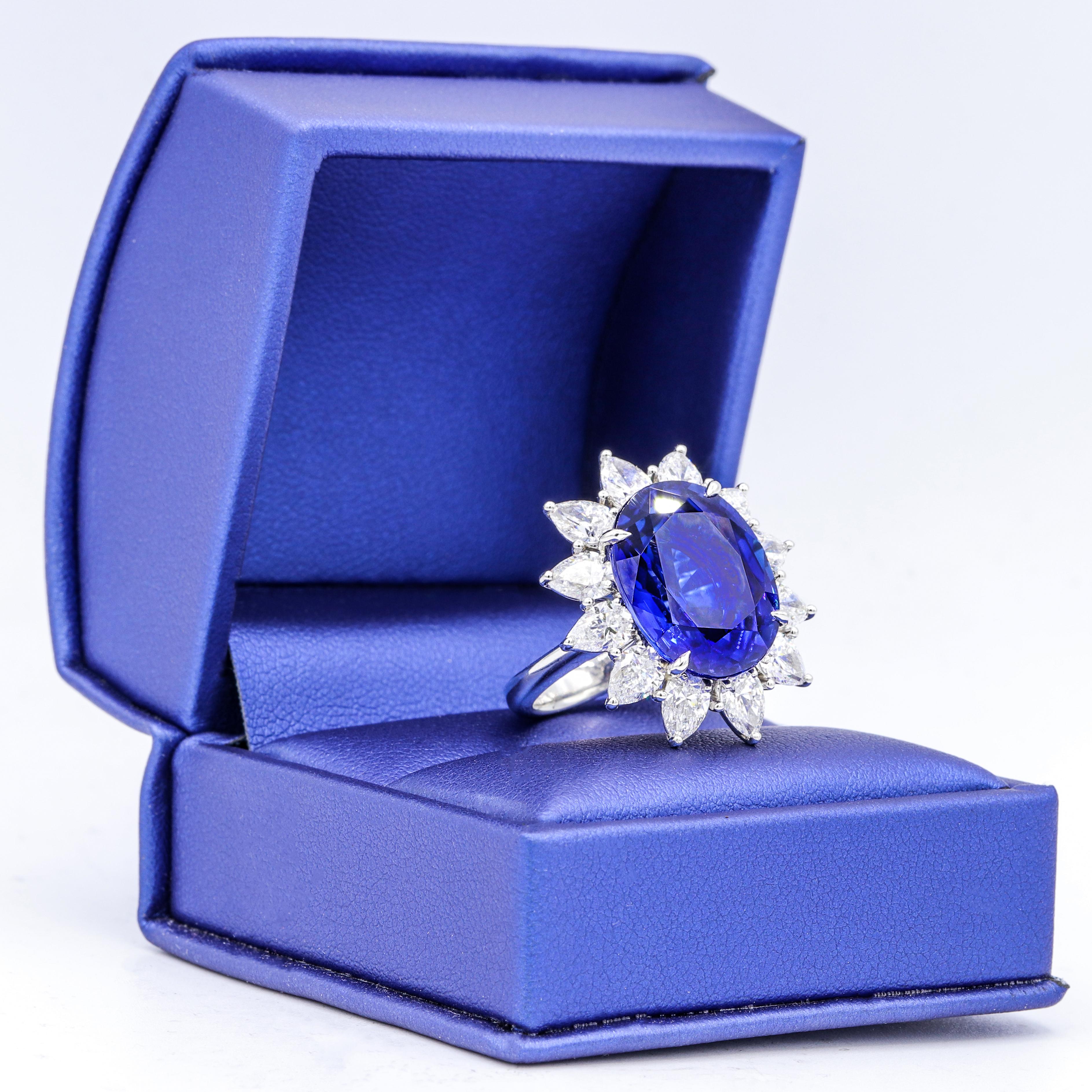 Bague en platine certifiée avec saphir et diamants de 16,20 carats Pour femmes en vente