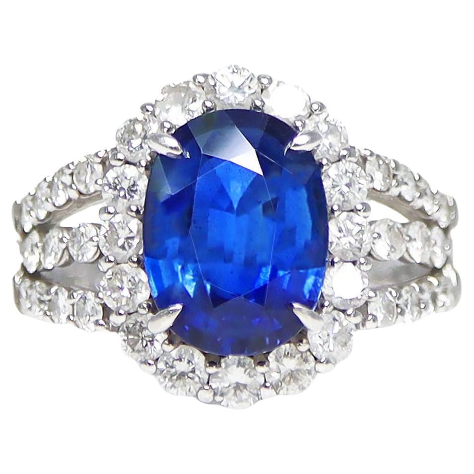 Certified PT950 4.82 ct Unheated Royal Blue Sapphire Engagement Ring