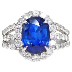 Used Certified PT950 4.82 ct Unheated Royal Blue Sapphire Engagement Ring