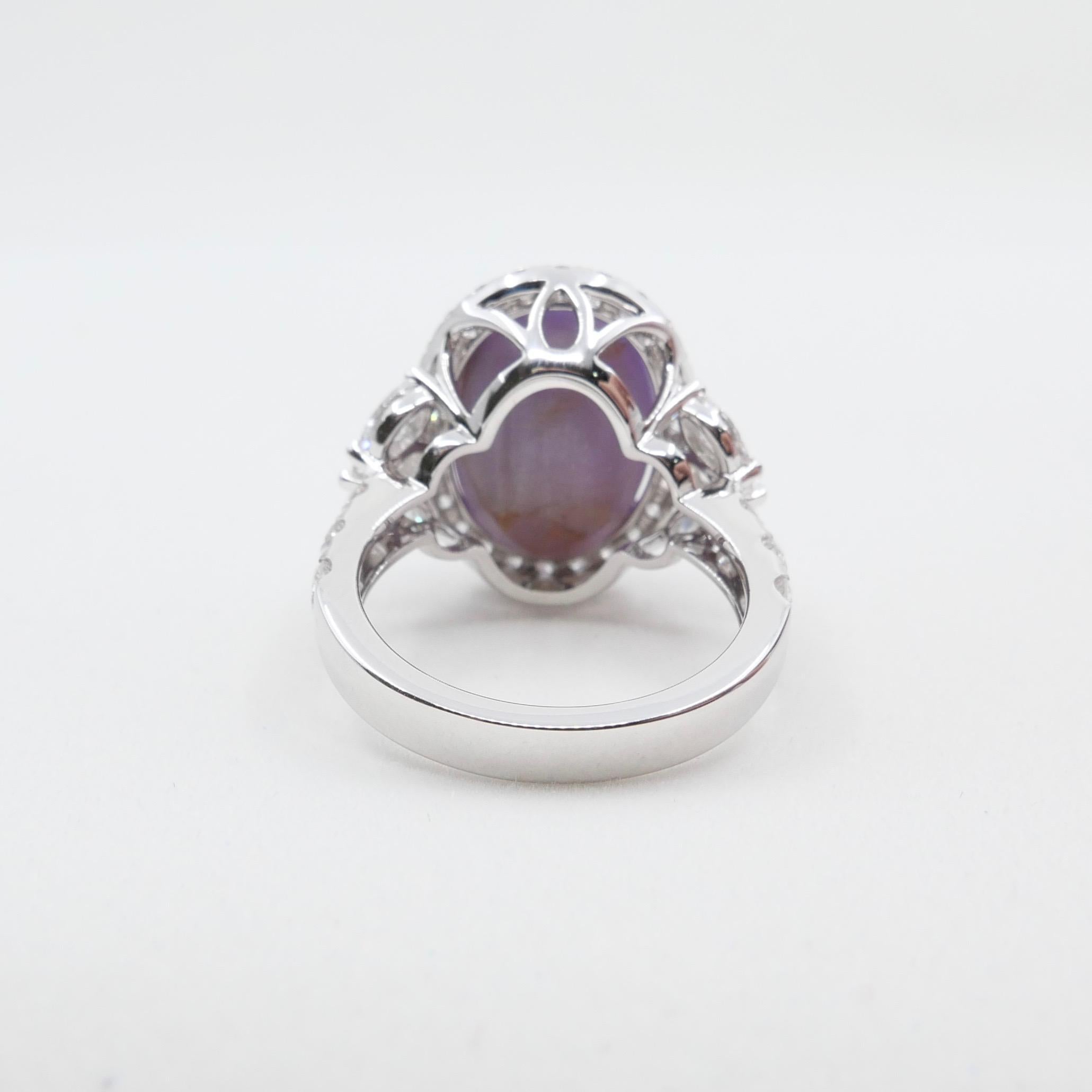 Certified Purple Star Sapphire 20.70 Carat Diamond Cocktail Ring, Statement Ring 4