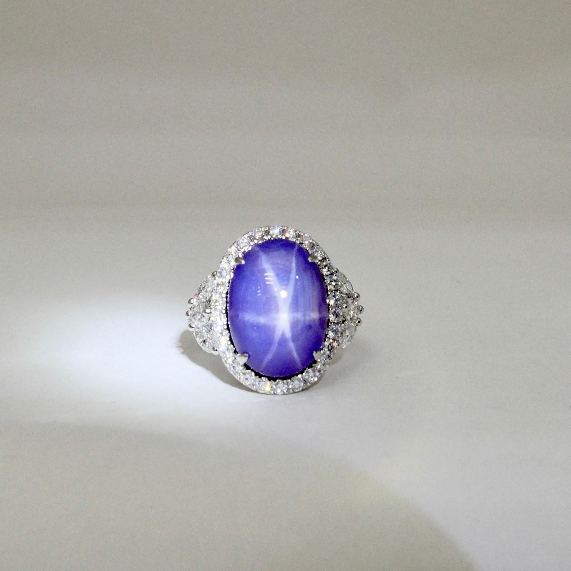 Certified Purple Star Sapphire 20.70 Carat Diamond Cocktail Ring, Statement Ring 2