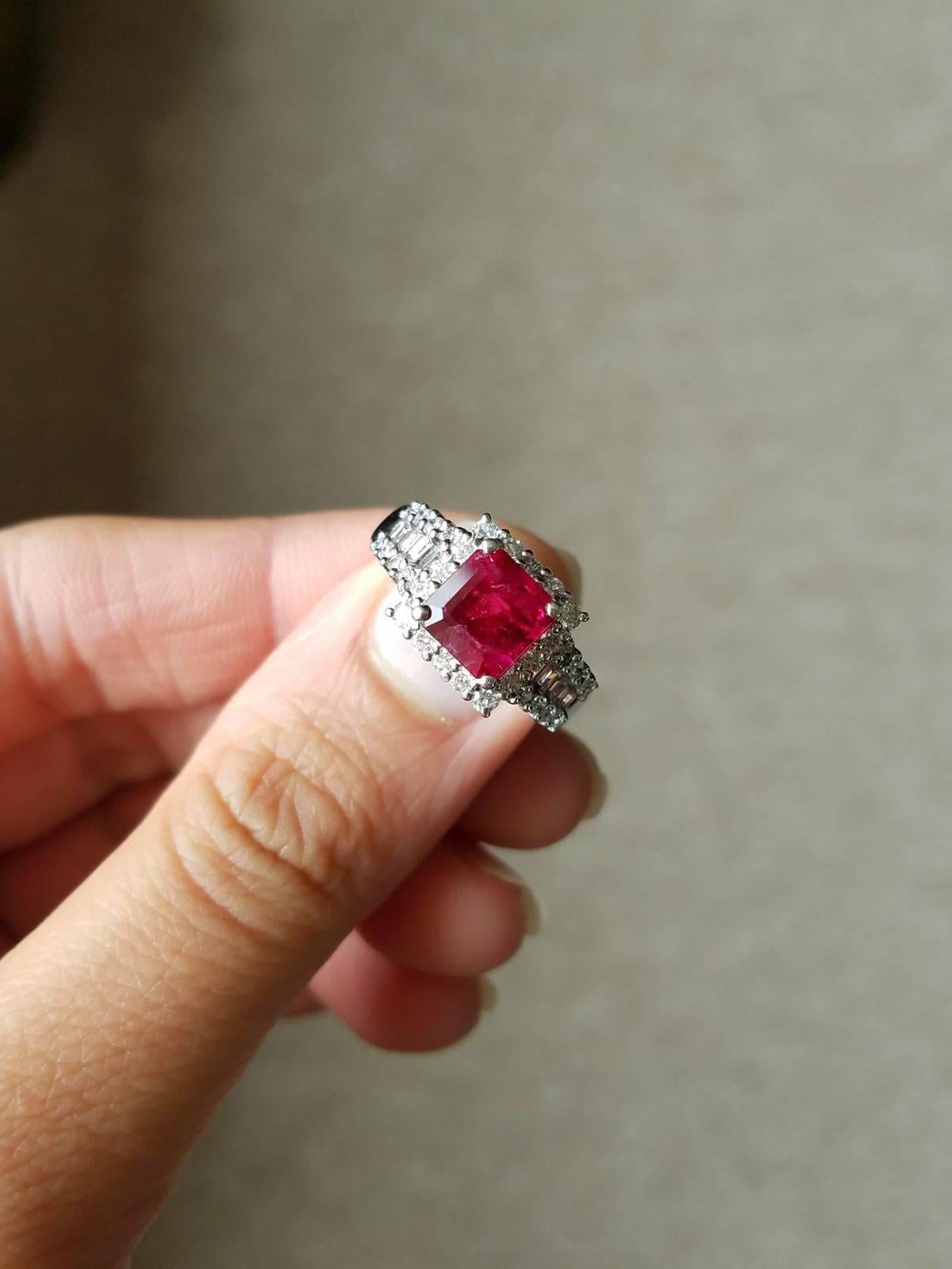 Art Deco Certified Rare 1.61 Carat Red Emerald and Diamond Band Ring