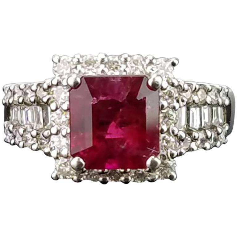Certified Rare 1.61 Carat Red Emerald and Diamond Band Ring