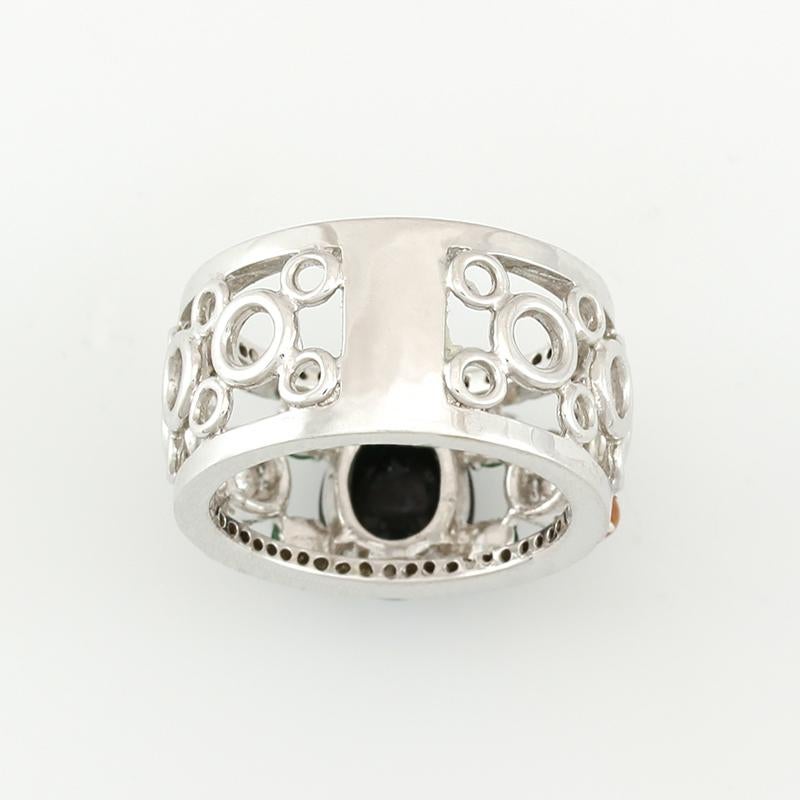 Cabochon Certified Rare Black Jadeite Designer 18K Ring with Jadeite & Diamond Accents For Sale