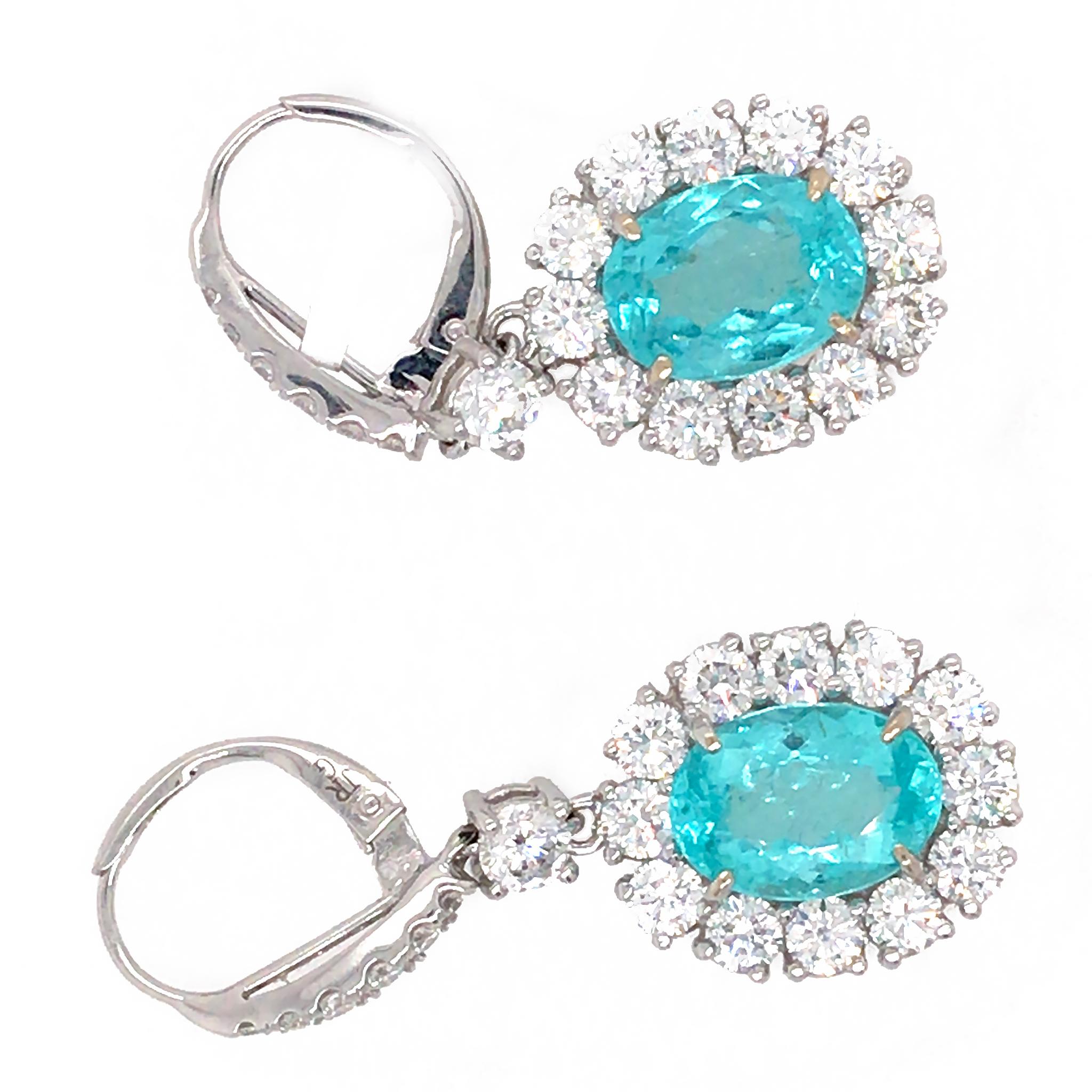 Oval Cut Certified Rare Blue Paraiba and Diamond Earrings