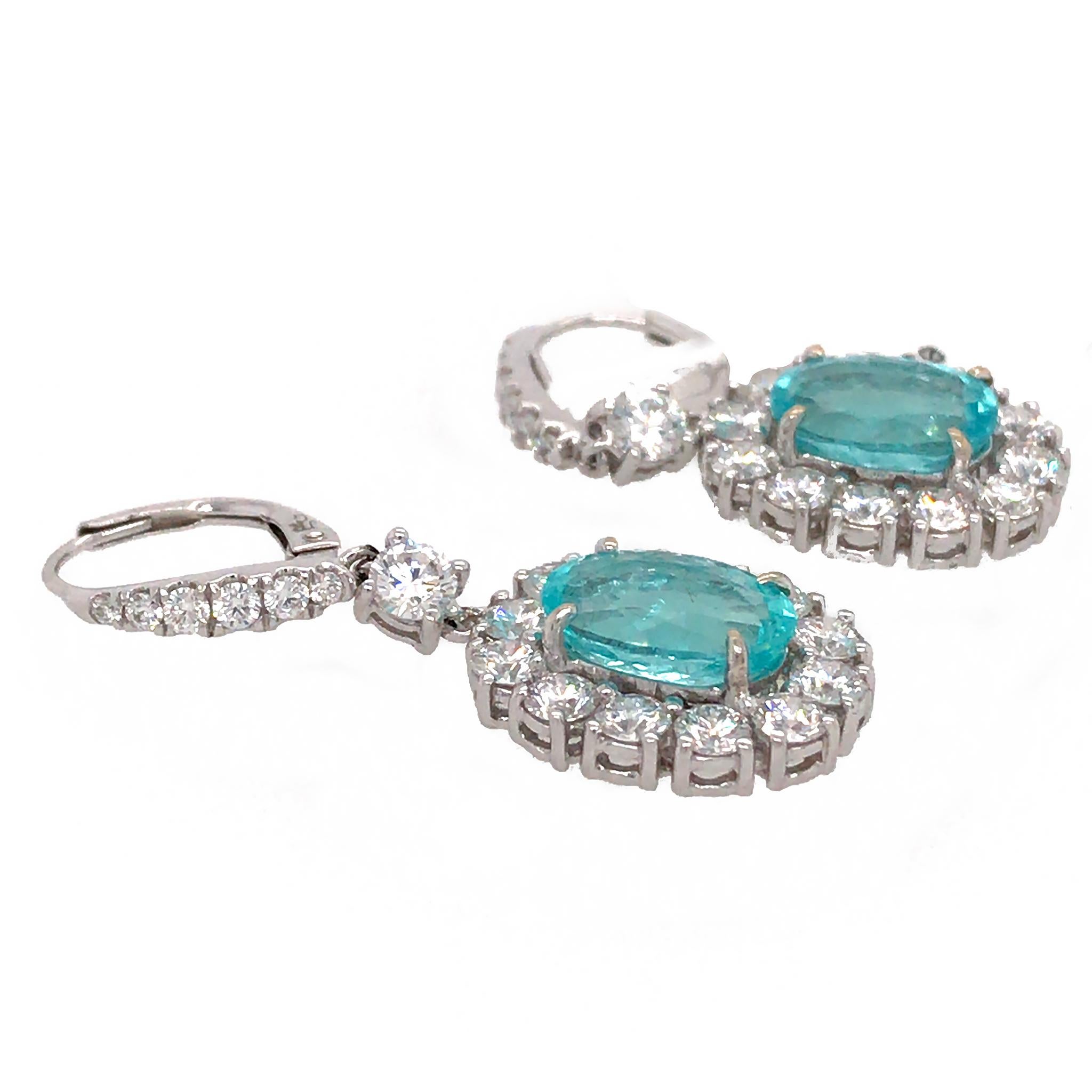 Certified Rare Blue Paraiba and Diamond Earrings In Excellent Condition In New York, NY