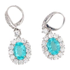 Certified Rare Blue Paraiba and Diamond Earrings