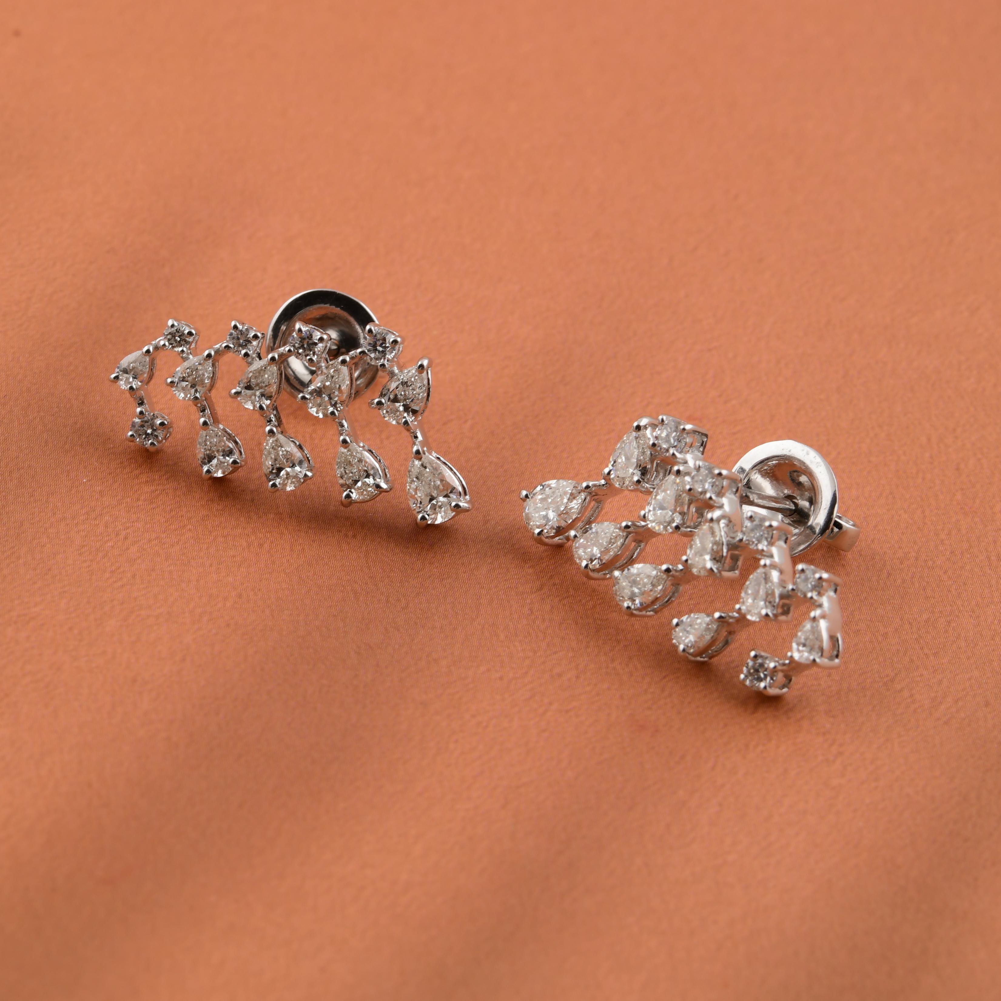 Taglio misto Orecchini a goccia con diamante reale certificato da 1,66 carati, oro bianco 14K in vendita