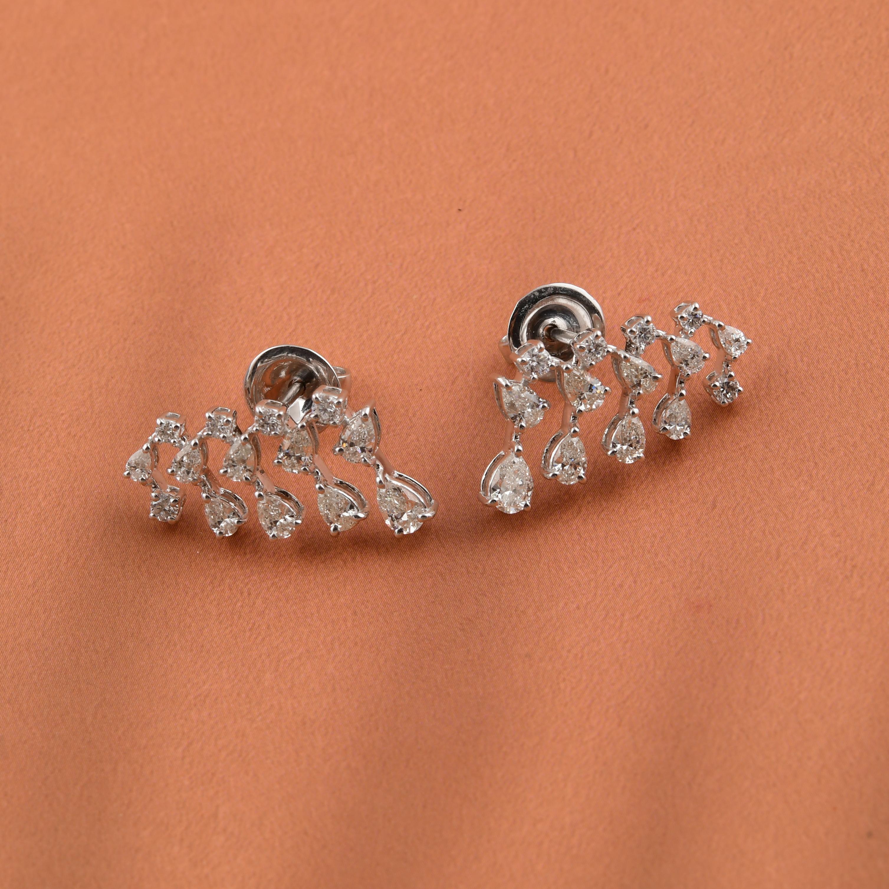 Orecchini a goccia con diamante reale certificato da 1,66 carati, oro bianco 14K in vendita 1