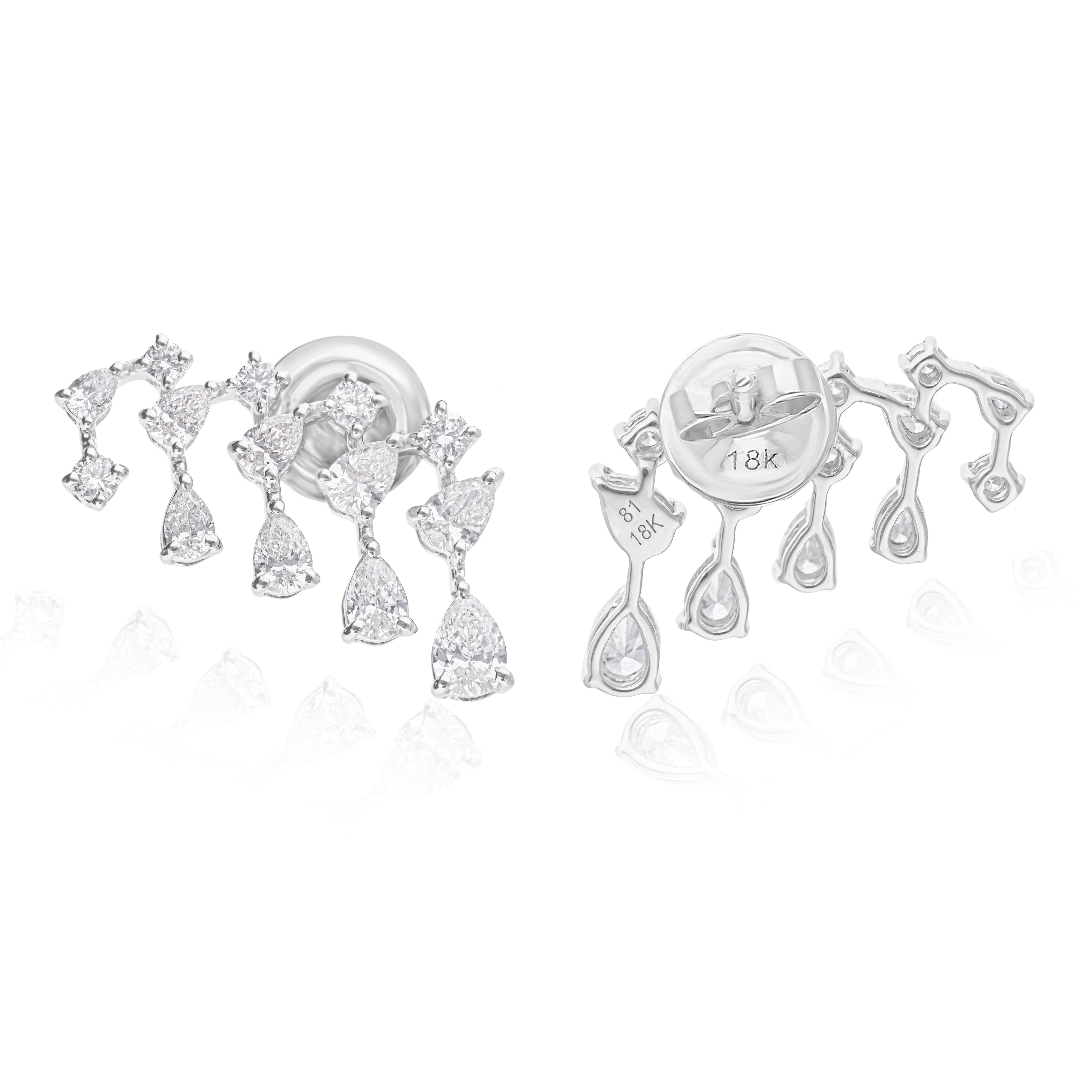 Boucles d'oreilles pendantes en or blanc 18K avec un diamant réel certifié de 1,66 carat Neuf - En vente à Diera, Dubai