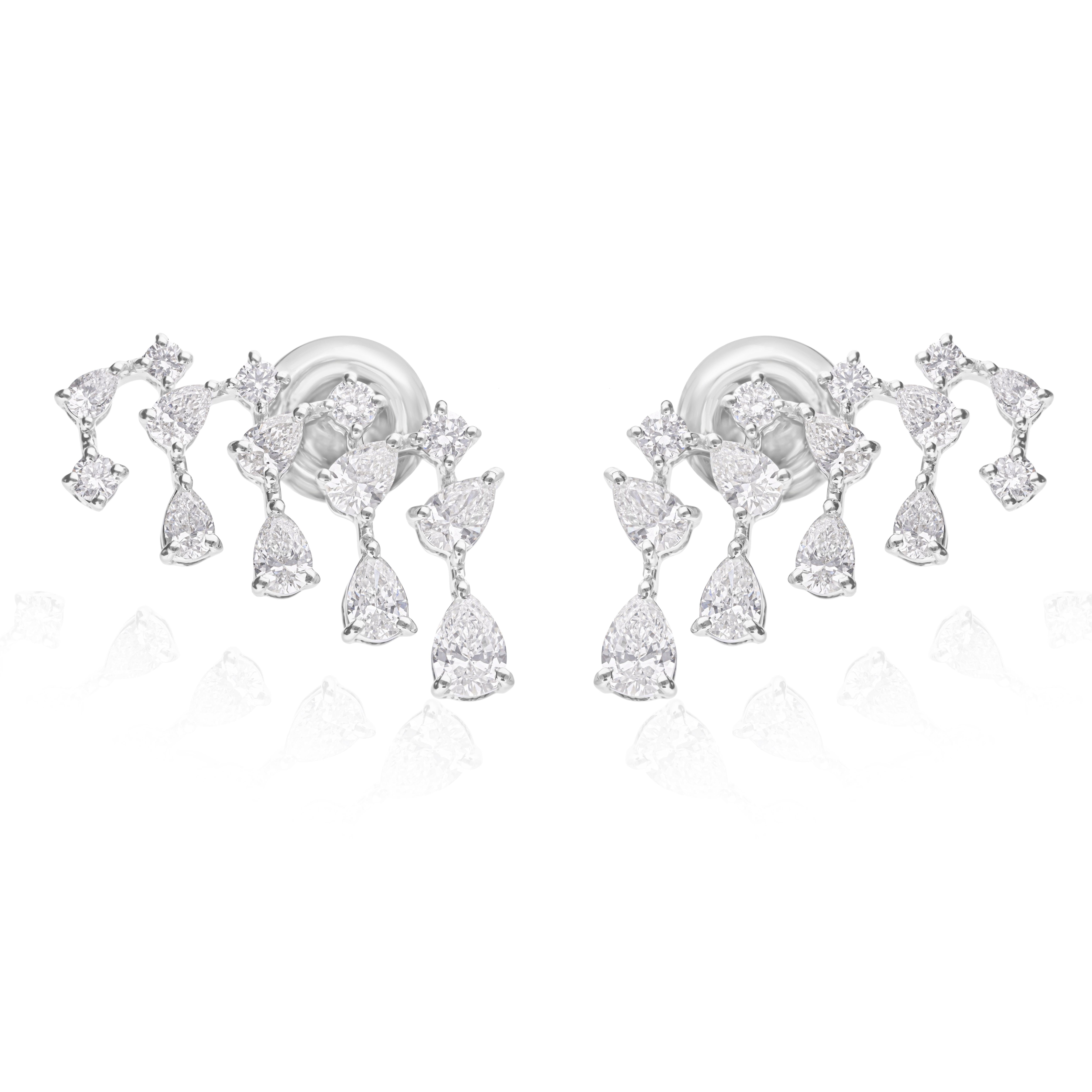 Boucles d'oreilles pendantes en or blanc 18K avec un diamant réel certifié de 1,66 carat Pour femmes en vente