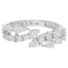 Anello con fascia nuziale in stile By Pass con diamante reale certificato in oro bianco 18 carati
